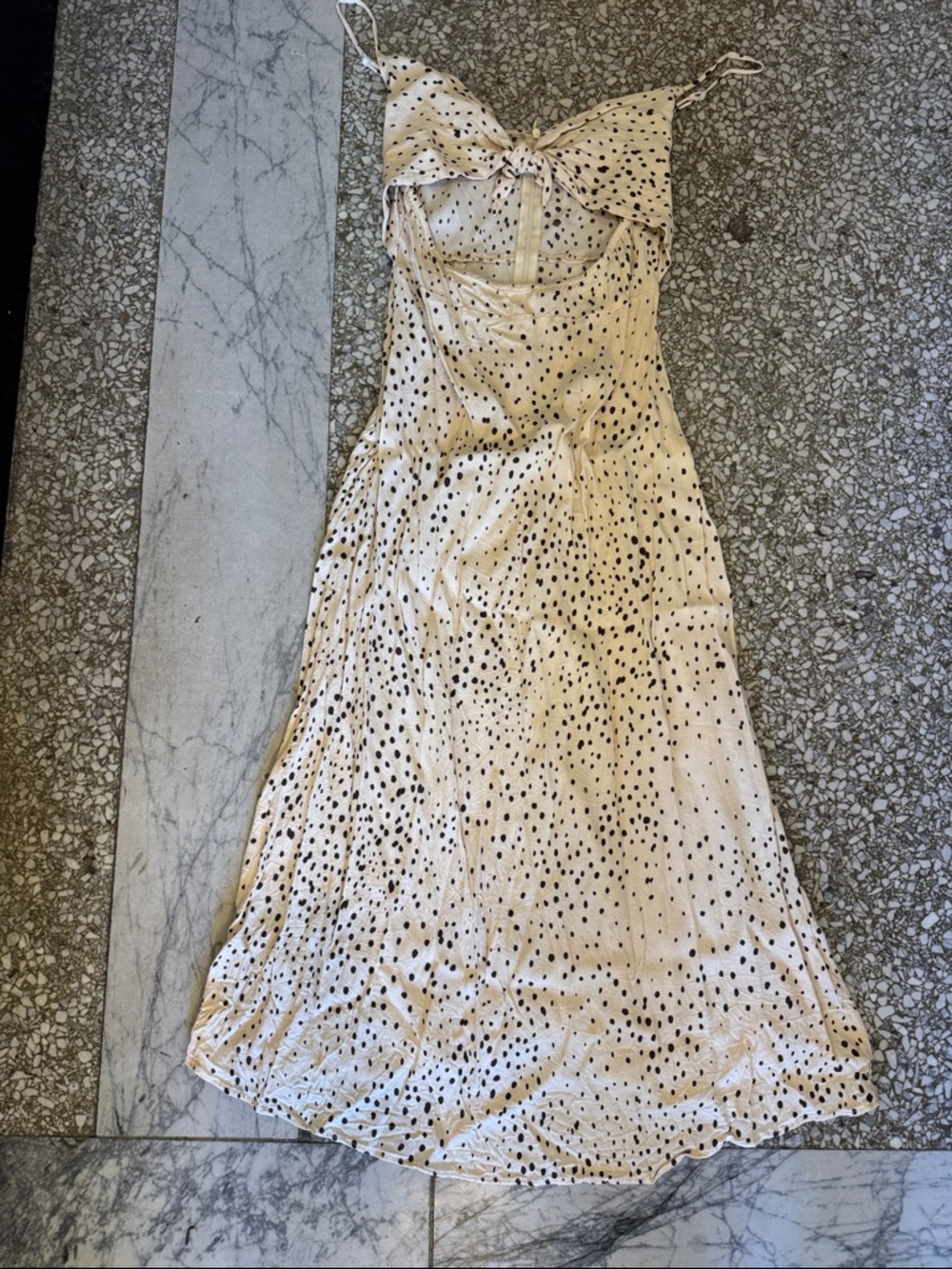 Olivaceous Cream Slip Midi Dress with Black Dot Print